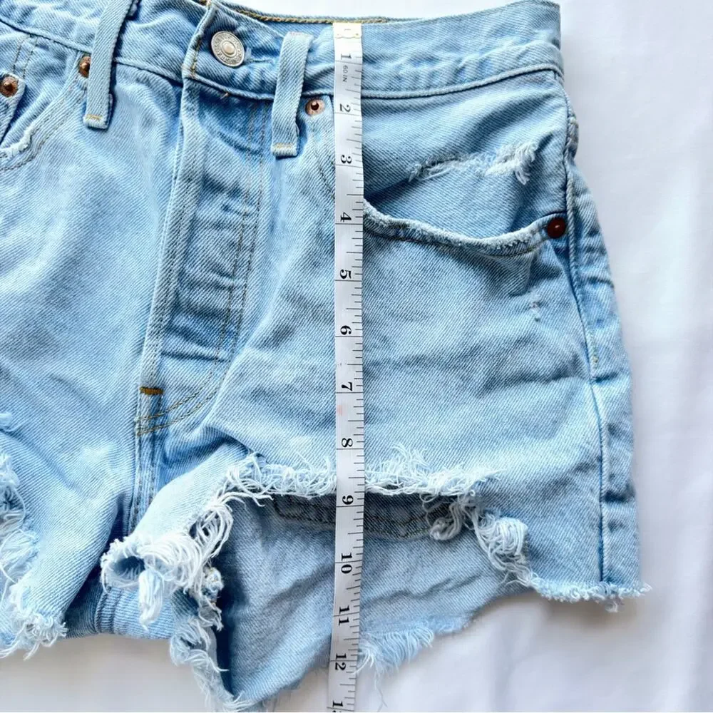 Levi's 501 Light Blue Frayed Denim Shorts Women’s size 26
